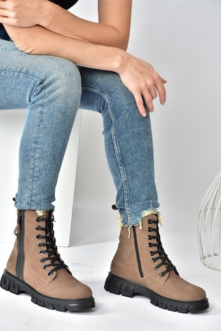 Fox Shoes Vizon Hakiki Deri Nubuk Günlük Kadın Bot N555102801 Vizon