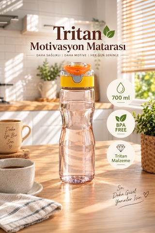 Porsima 911037-3 Bpa Free Motivasyon Sporcu Su Matarası Suluk 0,7lt Su Şişesi Turuncu