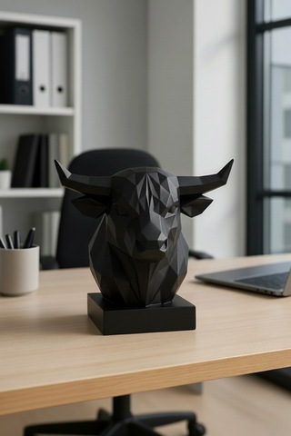 Oxyteez Boğa Figürlü Tasarım Biblo Siyah Renk Reçine Tasarım Ev Ve Ofis Dekorasyonu