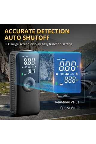 Primepickings 1 Numara Portable Tire Inflator Araba Motosiklet Ve Bisikletler Icin Tasinabilir Lastik Sisme Cihazi Arka Depolama Kisali