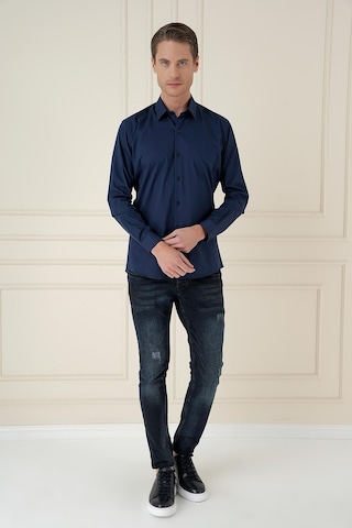 Efor Slim Fit Pamuk Uzun Kol Klasik Lacivert Gömlek Gk 745 Lacivert