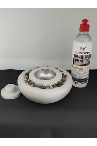 Dekoratif Masa Üstü Yuvarlak Ateş Çukuru Taş Şömine-500 Ml Yakıt Hediyeli - Beton