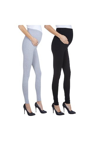 Luvmabelly Myra8001 8009 Beli Ayarlanabilir Hamile Tayt Seti-gri - Siyah