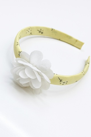 Saç Aksesuarlı Çiçekli Kız Çocuk Elbise Sarı