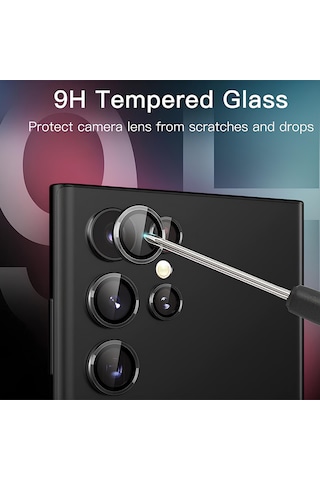 Ennar Samsung Uyumlu Galaxy S24 Ultra Metal Çerçeveli Kamera Tam Koruma Lensi Siyah