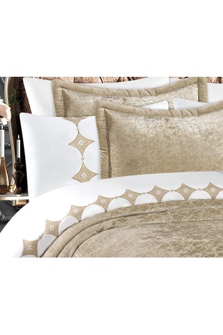 Goldroom Home Venessa 10 Parça Nakışlı Nevresim Takımlı Çeyiz Seti. Vizon