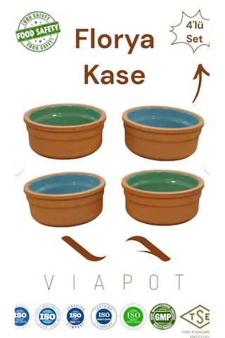 Viapot Florya Güveç Kase 150 Ml - Içi Renkli Sırlı 4 Adet Çömlek 9,5cm 4,5cm Kahverengi