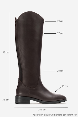 Luvishoes Ruız Kahverengi Cilt Hakiki Deri Streç Detaylı Kadın Çizme Kahverengi