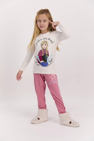 Frozen Lisanslı Follow Your Heart Kremmelanj Kız Çocuk Pijama Takımı Krem Melanj