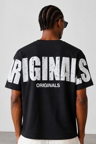 Tarz Cool Originals Baskılı Oversize Erkek Tişört Süprem %100 Cotton Siyah