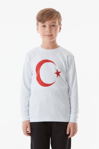 Fullamoda Türk Bayrağı Baskılı Çocuk Sweatshirt 24mcck1749207175-beyaz 24MCCK1749207175-Beyaz