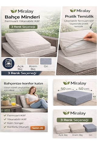 Miralay Bahçe Minderi - Fermuarlı Yıkanabilir Kılıf Krem