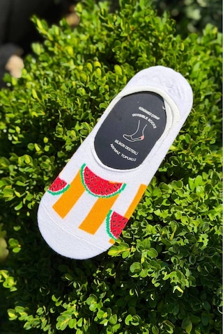 Lousocks Unisex 7'li Yiyecek Desenli Kaymaz Silikon Topuklu Görünmez Babet Çorap Çok Renkli