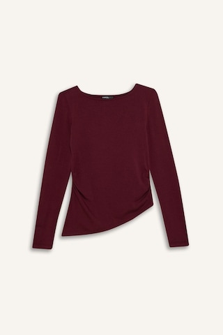 Defacto Coool Slim Fit Dar Kesim Kayık Yaka Tül Uzun Kollu Tişört G3009ax25wnbr115 Bordo-br115