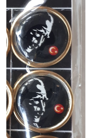 Atatürk Yaka Rozeti Siyah Resim Sarı Çerçeve 2CM 30 Adetli Paket