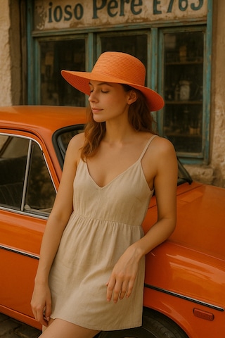 Mollycrush Turuncu Geniş Kenarlı Hasır Şapka - Yazlık Tatil Ve Günlük Kullanım Turuncu