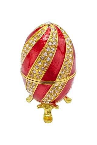 Faberge Yumurta Kristal Taşlı Lüks Mücevher Kutusu Sarı Kırmızı 10cm Hediyeli