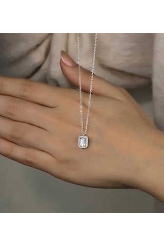 Gümüş Baget Taşlı Kolye Küpe Ikili Set Wss13