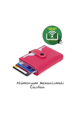 Adelina Fuşya Nova Deri Mekanizmalı Çıt Çıtlı Kartlık Cüzdan 7cm Fuşya