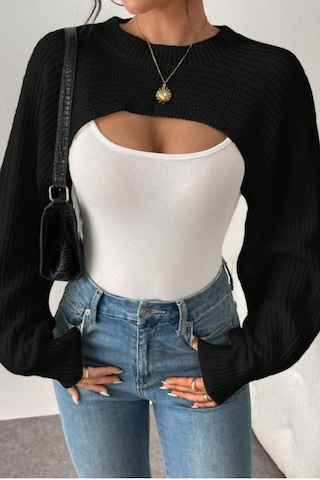 Tarz Cool Kadın Siyah Dekolteli Crop Triko Bolero Siyah