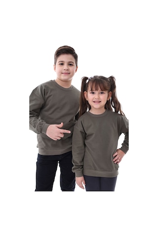 2'li Basic Şardonlu Çocuk Sweatshirt 3-10 Yaş Hardal-antrasit Haki - Kahverengi