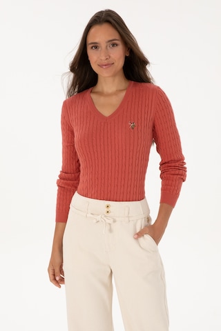 U.S. Polo Assn. Kadın Gül Kurusu V Yaka Basic Kazak 50307700-VR026