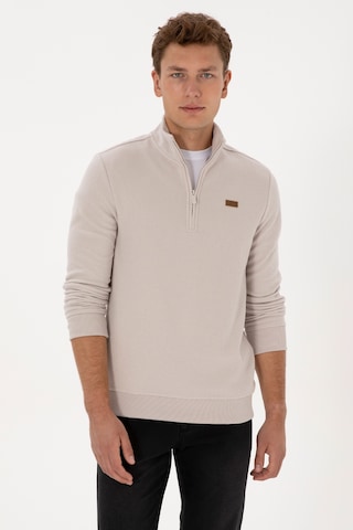 U.S. Polo Assn. Erkek Regular Fit Yarım Fermuarlı Taş Basic Sweatshirt 50313802-VR049