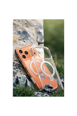 Torras Apple iPhone Uyumlu 17 Pro Max O Stand Spin Serisi Magsafe Kılıf Şeffaf
