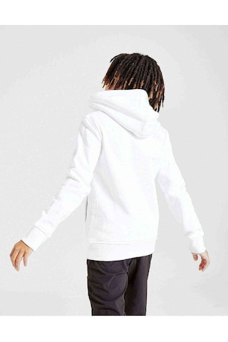 Sparco Logo Zeminli Baskılı Unisex Çocuk Kapüşonlu Beyaz Sweat Beyaz