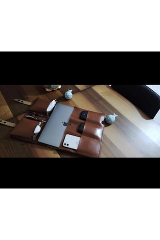 Nyc Giyim Tekstil Hakiki Dana Derisi El Yapımı Organizer Çanta, Tablet Ve Laptop Bölmeli, Toplantı Ve Iş Gezileri Için Ideal Taba
