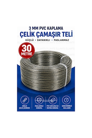 3 Mm Pvc Kaplama Çelik Çamaşır Teli 30 Metre Paslanmaz Güçlü Çamaşır Asma Teli İç Ve Dış Mekan Kulla Çok Renkli