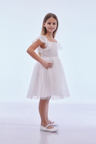Ahengim Kız Çocuk Kare Yaka Trend Tül Elbise Ak2242 Beyaz