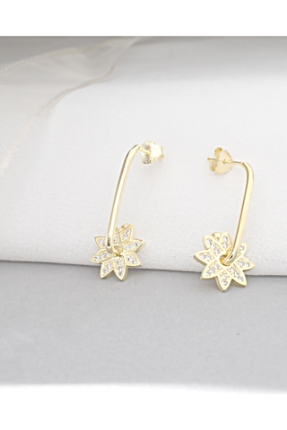 Brezza Lusso Jewelry 18k Serie Oro Sallantılı Çiçek Night Kadın Gümüş Küpe