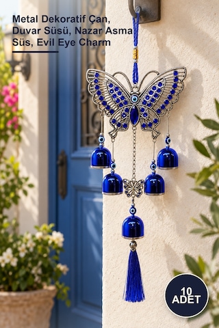 10 Adet Metal Nazar Boncuğu Çan Metal Dekoratif Çan, Duvar Süsü, Nazar Asma Süs, Evil Eye Charm Diğer