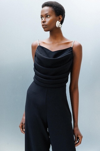 Moda İlgi Kadın Drape Detaylı Askılı Tulum M06657 Siyah Siyah