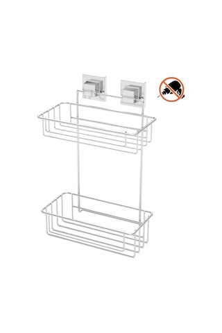 Tekno Tel Ef-256 Yapışkanlı 2 Katlı Düz Banyo Rafı Krom