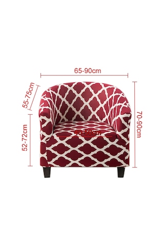 Sones Elastik Her Şey Dahil Tek Kişilik Yarım Daire Baskılı Kanepe Kılıfı Stil Kırmızı