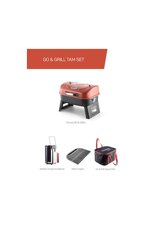 Guruss Go & Grill Barbekü Mangal Tam Set Oksit Kirmizi Model:grs15