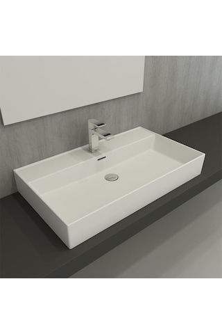 Bocchi Milano Tezgah Üstü Lavabo 80 CM Mat Beyaz 1377-002-0126