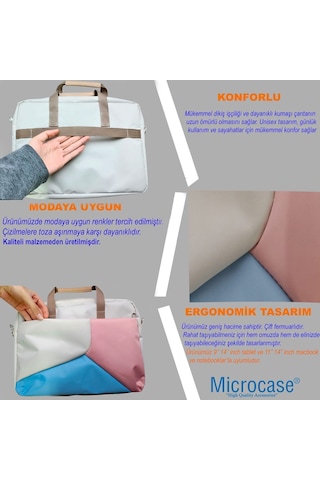 Microcase Tcl Tab 11 Gen 2 İçin Tablet Çantası 2 Bölmeli Al4227 Krem Pembe Mavi Omuz Çantası