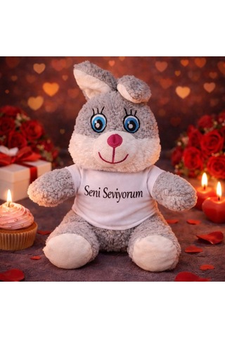 Özel Üretim Sevgililer Günü Kalpli Sürpriz Tatlı Hatıra Seni Seviyorum Tişörtlü Sevimli Peluş Tavşan Çok Renkli