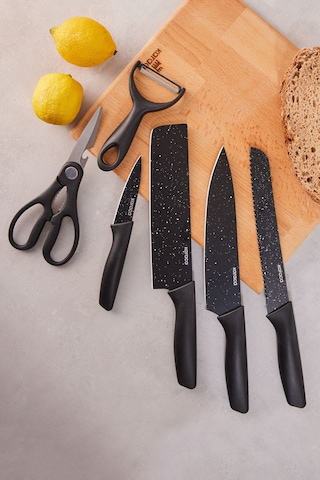 Karaca Black Stone 6 Parça Makas ve Soyacaklı Bıçak Seti