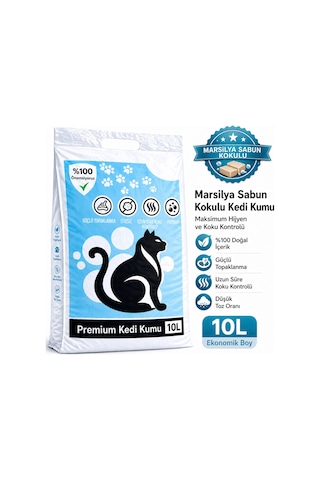 10 Lt Marsilya Sabun Kokulu Doğal Bentonit Kedi Kumu Tozdan Arındırılmış Tozsuz Kedi Kumu Topaklanan