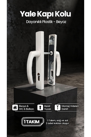Plastik Yale Barelli Kapı Kolu, Pvc Pimapen, Balkon, Wc, Banyo, Beyaz, 1 Takım