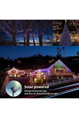 Pazly 10 Metre 100 Led Güneş Enerjili Bahçe Aydınlatma, 8 Modlu Su Geçirmez Renkli Bakır Tel Dekoratif Işık
