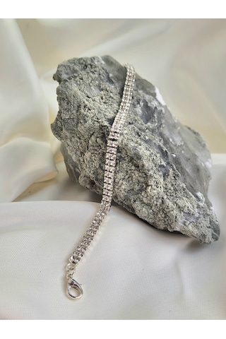 İki Sıralı Kristal Su Yolu Silver Gümüş Renk Bileklk Silver
