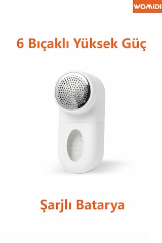 Şarjlı 6 Bıçaklı Tiftik Giderici Tüy Makinesi Kazak Giysi Elbise Temizleme Toplama Cihazı Womidi Sm-870 Beyaz