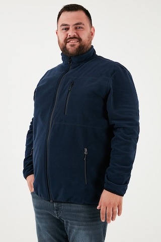 Buratti Regular Fit Dik Yaka Fermuarlı Büyük Beden Polar Erkek Hırka 5906028B Lacivert