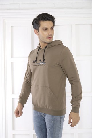 Escetic Spor Erkek Haki Cepli, Kapüşonlu Sweatshirt-4171