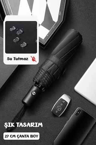 Fithome 8 Tel Tam Otomatik Çanta Boy Şemsiye Siyah